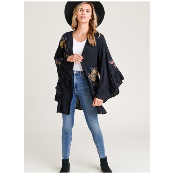 LAST ONE! Embroidered Paisley Floral Boho Kimono - Picture 2 of 7